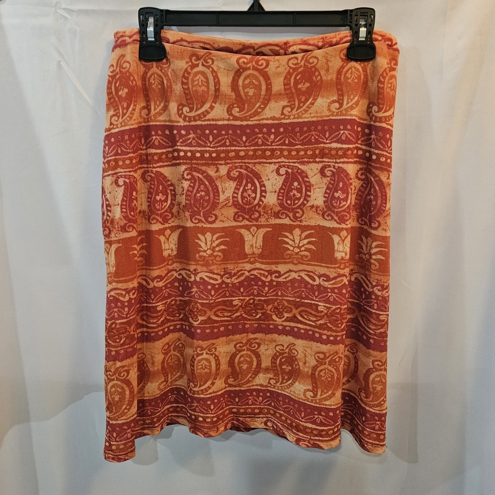 Paul HARRIS Orange Midi Skirt VTG MadeInUSA Nylon Earthcore Ornate Whimsigothic
